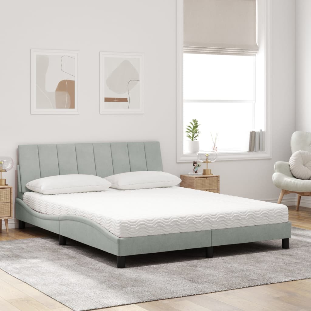 Letto con Materasso Hanko Grigio Chiaro 160x200 cm in Velluto