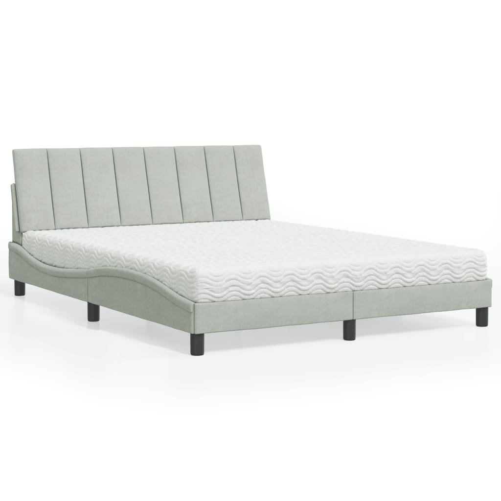Letto con Materasso Hanko Grigio Chiaro 160x200 cm in Velluto