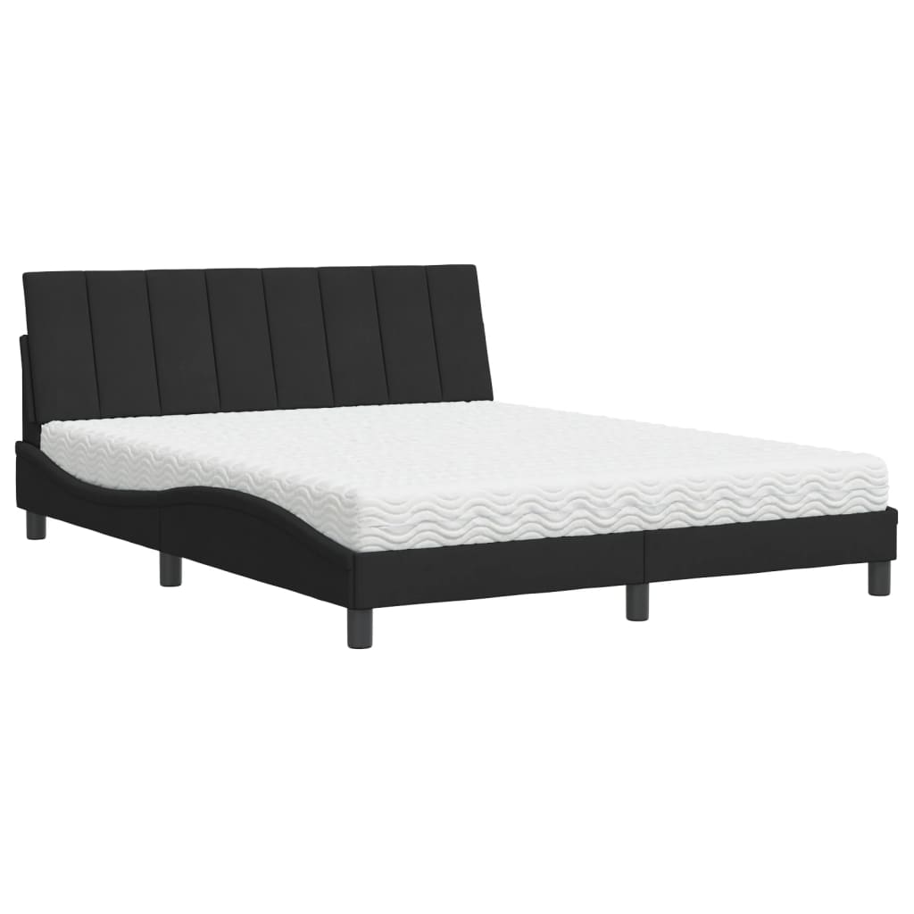 Letto con Materasso Hanko Nero 160x200 cm in Velluto