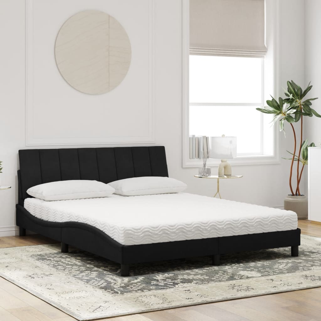 Letto con Materasso Hanko Nero 160x200 cm in Velluto