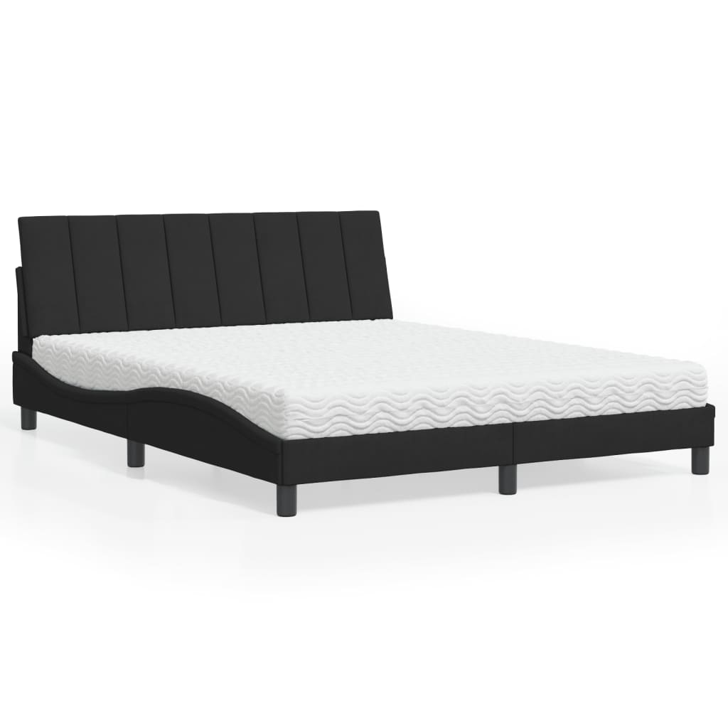 Letto con Materasso Hanko Nero 160x200 cm in Velluto
