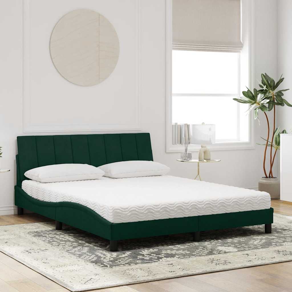 Letto con Materasso Hanko Verde Scuro 160x200 cm in Velluto