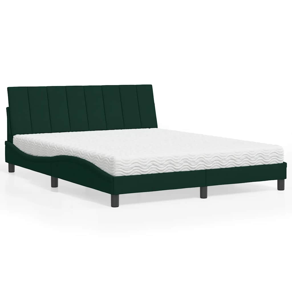 Letto con Materasso Hanko Verde Scuro 160x200 cm in Velluto