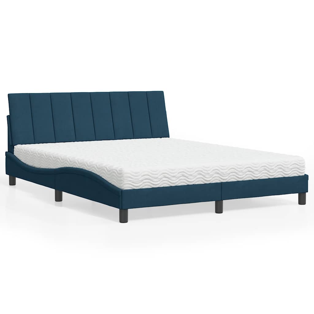 Letto con Materasso Hanko Blu 160x200 cm in Velluto