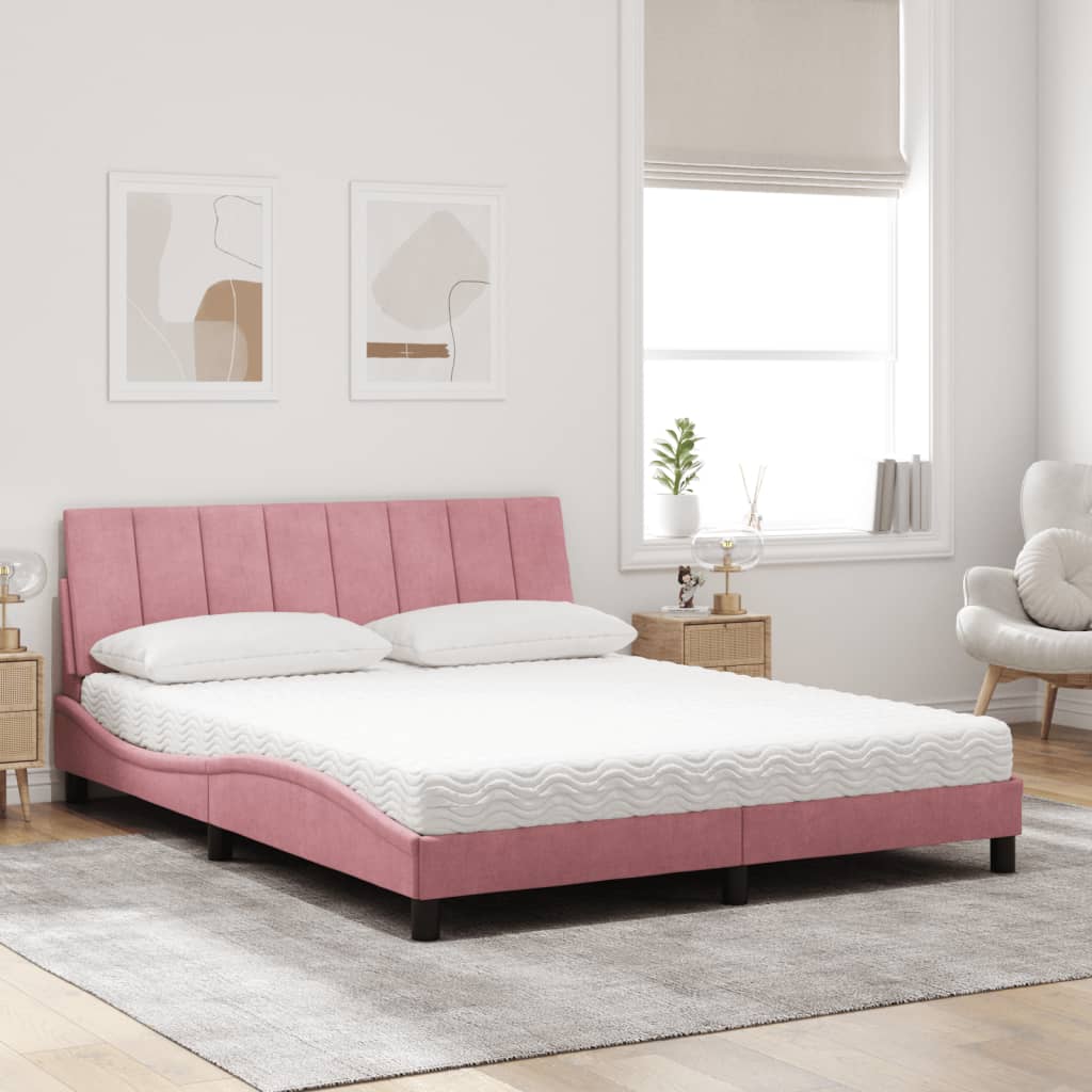 Letto con Materasso Hanko Rosa 160x200 cm in Velluto