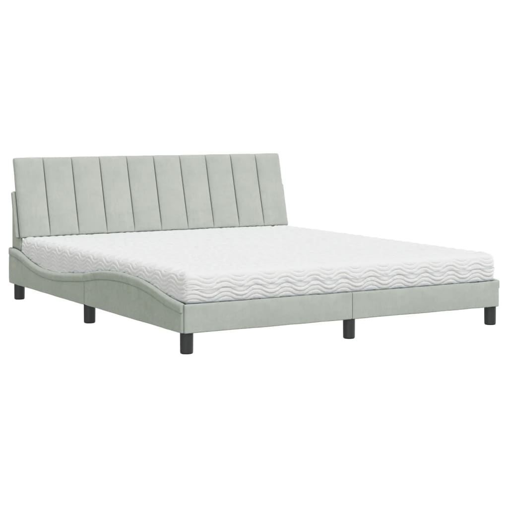 Letto con Materasso Hanko Grigio Chiaro 180x200 cm in Velluto
