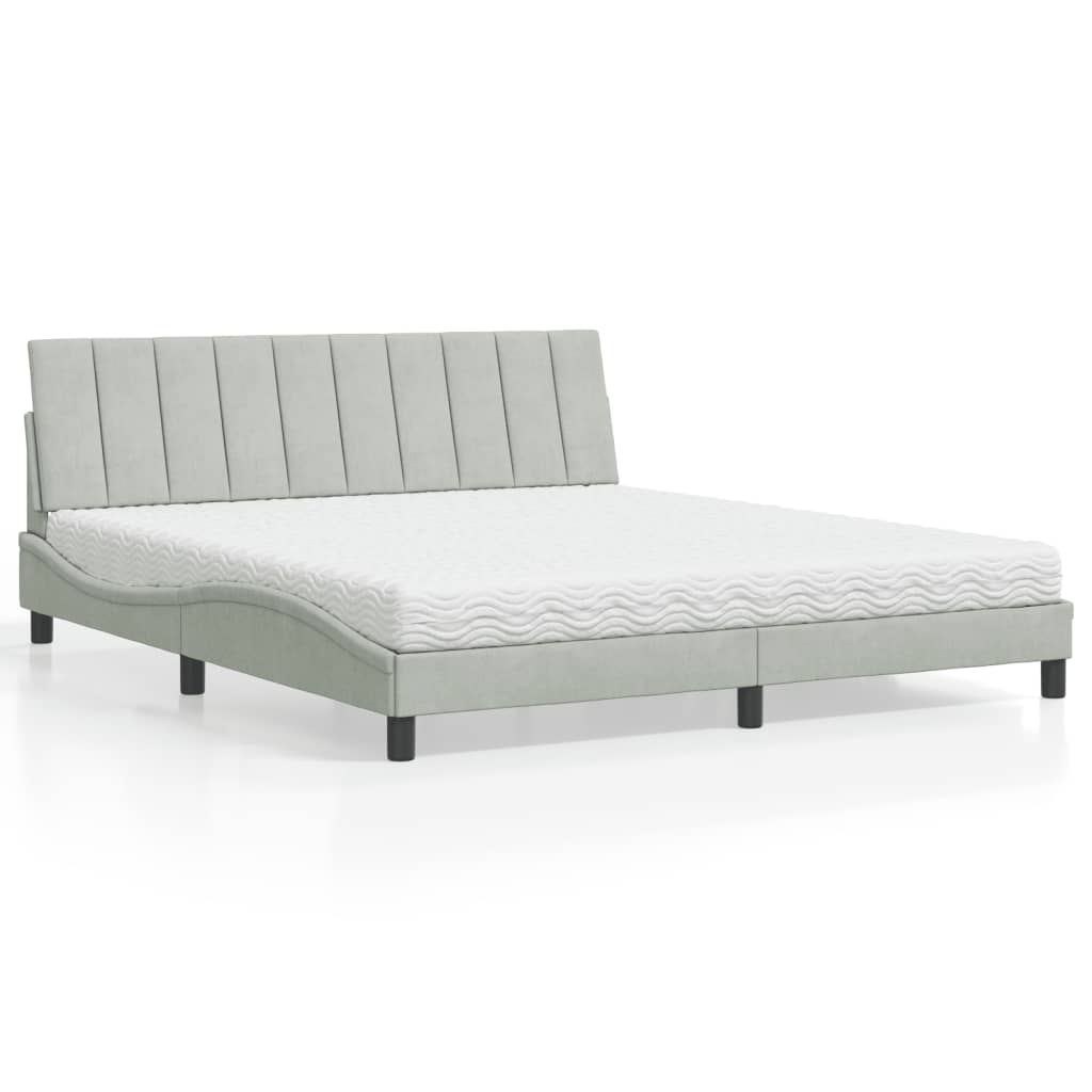 Letto con Materasso Hanko Grigio Chiaro 180x200 cm in Velluto