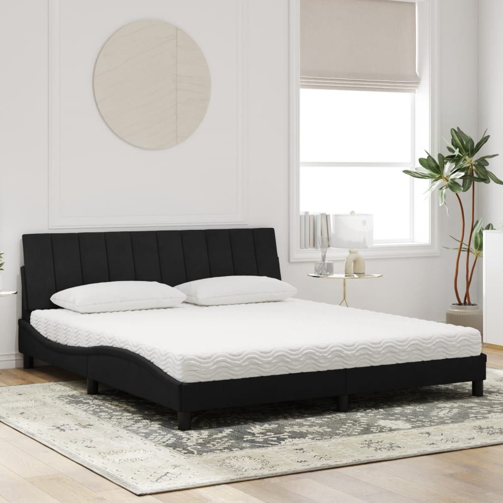 Letto con Materasso Hanko Nero 180x200 cm in Velluto