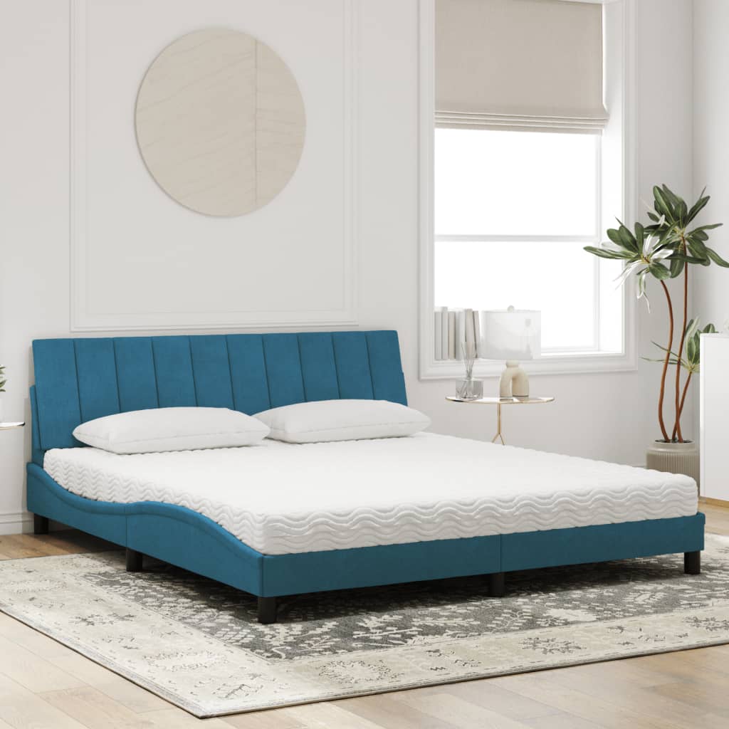 Letto con Materasso Blu 180x200 cm in Velluto