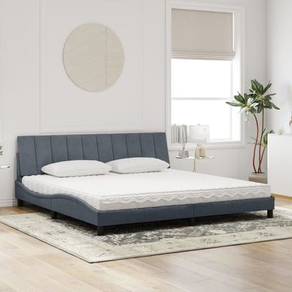 Letto con Materasso Hanko Grigio Scuro 200x200 cm Velluto