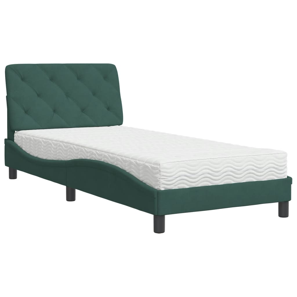 Letto con Materasso Verde Scuro 90x190 cm in Velluto
