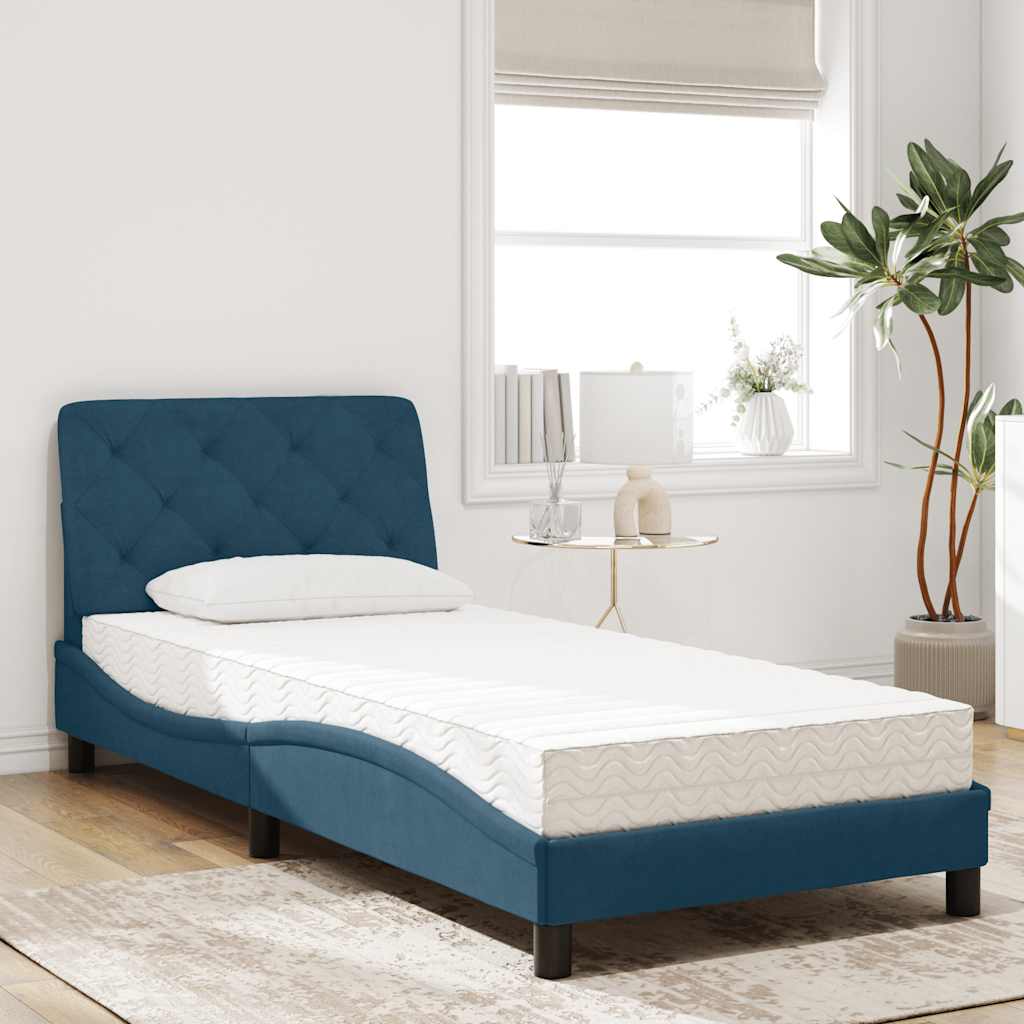 Letto con Materasso Blu 90x190 cm in Velluto