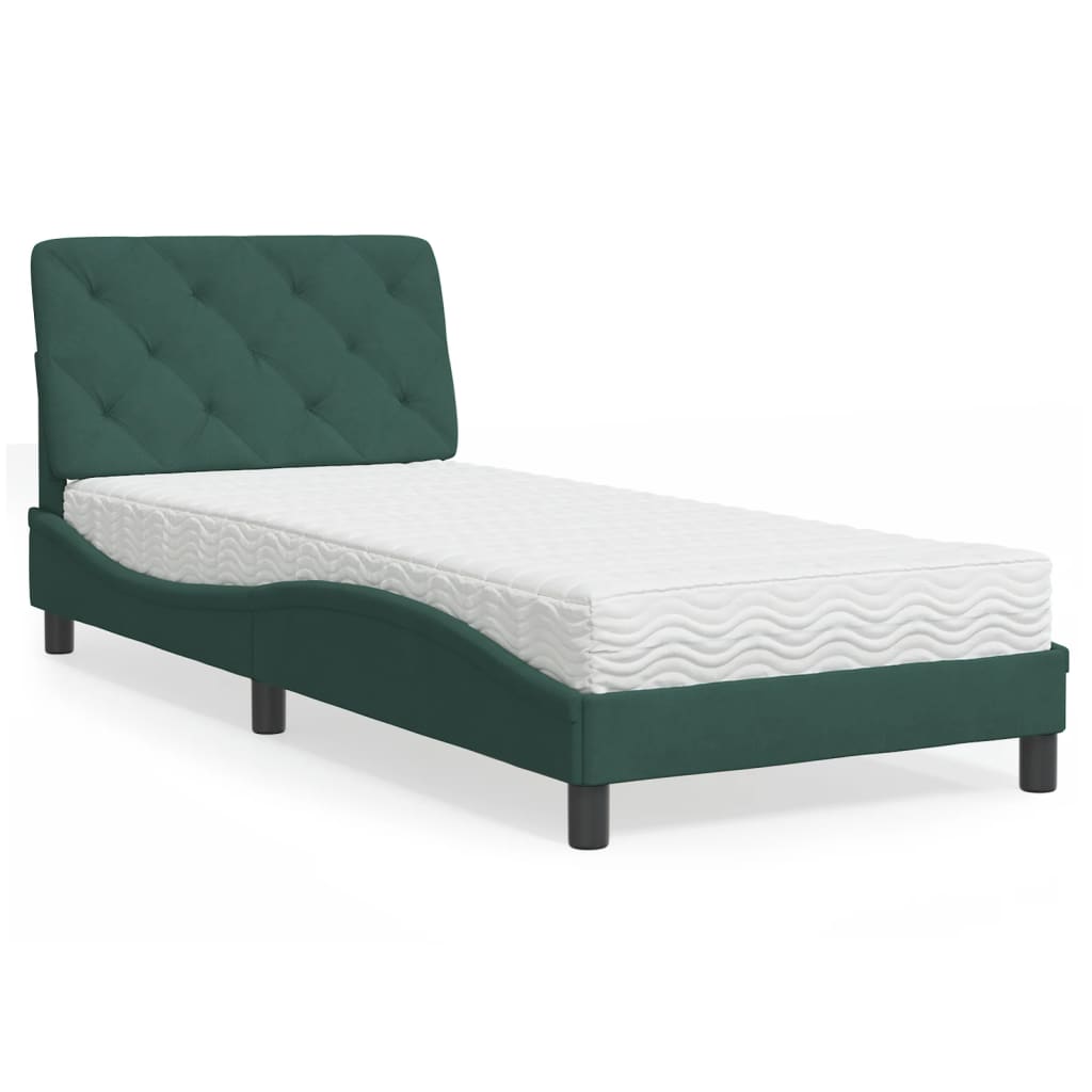Letto con Materasso Verde Scuro 90x200 cm in Velluto