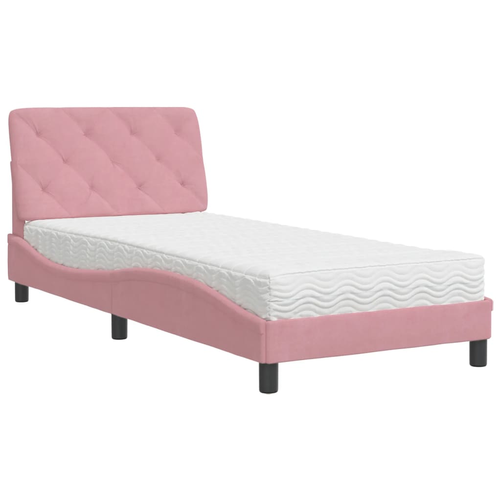 Letto con Materasso Rosa 90x200 cm in Velluto
