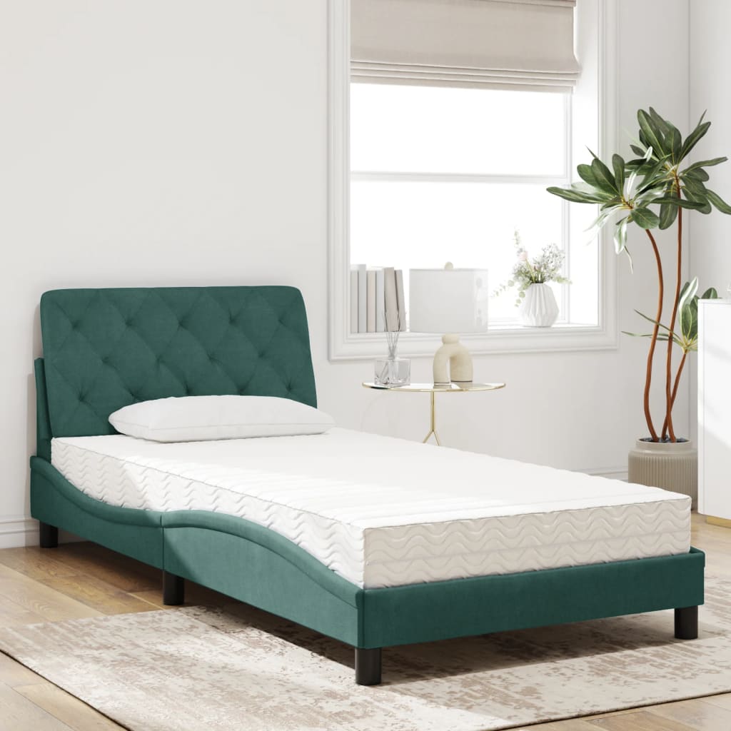 Letto con Materasso Verde Scuro 100x200 cm in Velluto