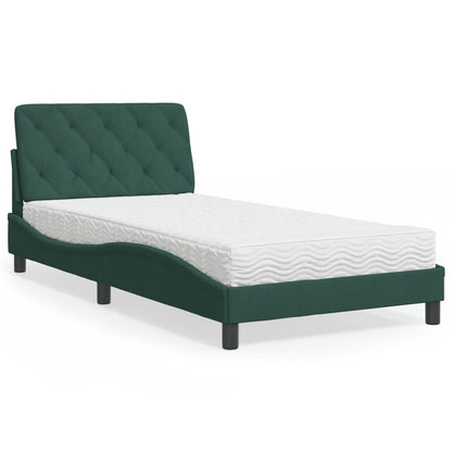 Letto con Materasso Verde Scuro 100x200 cm in Velluto