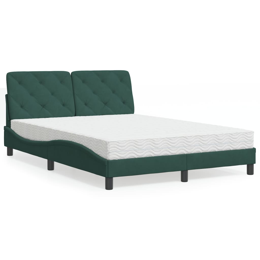 Letto con Materasso Verde Scuro 140x190 cm in Velluto