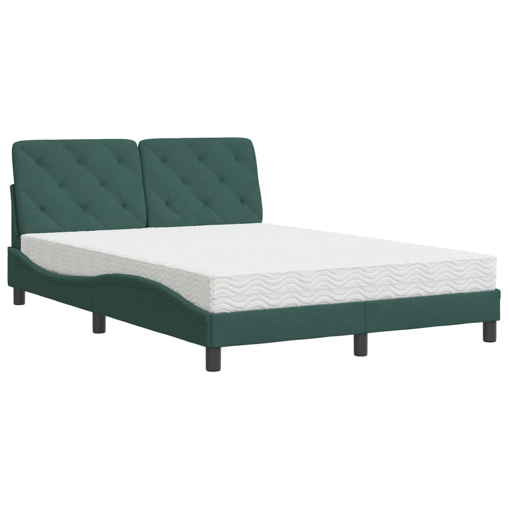 Letto con Materasso Verde Scuro 140x200 cm in Velluto