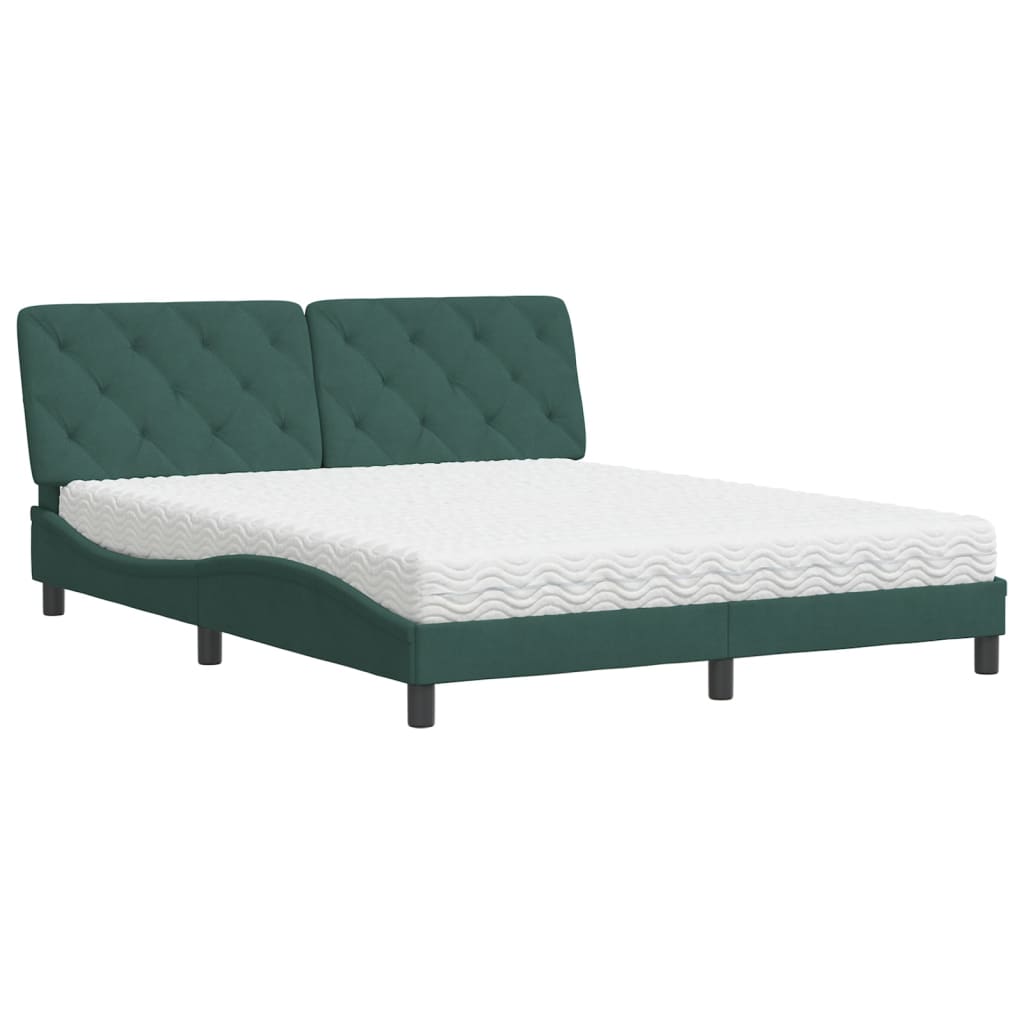 Letto con Materasso Verde Scuro 160x200 cm in Velluto