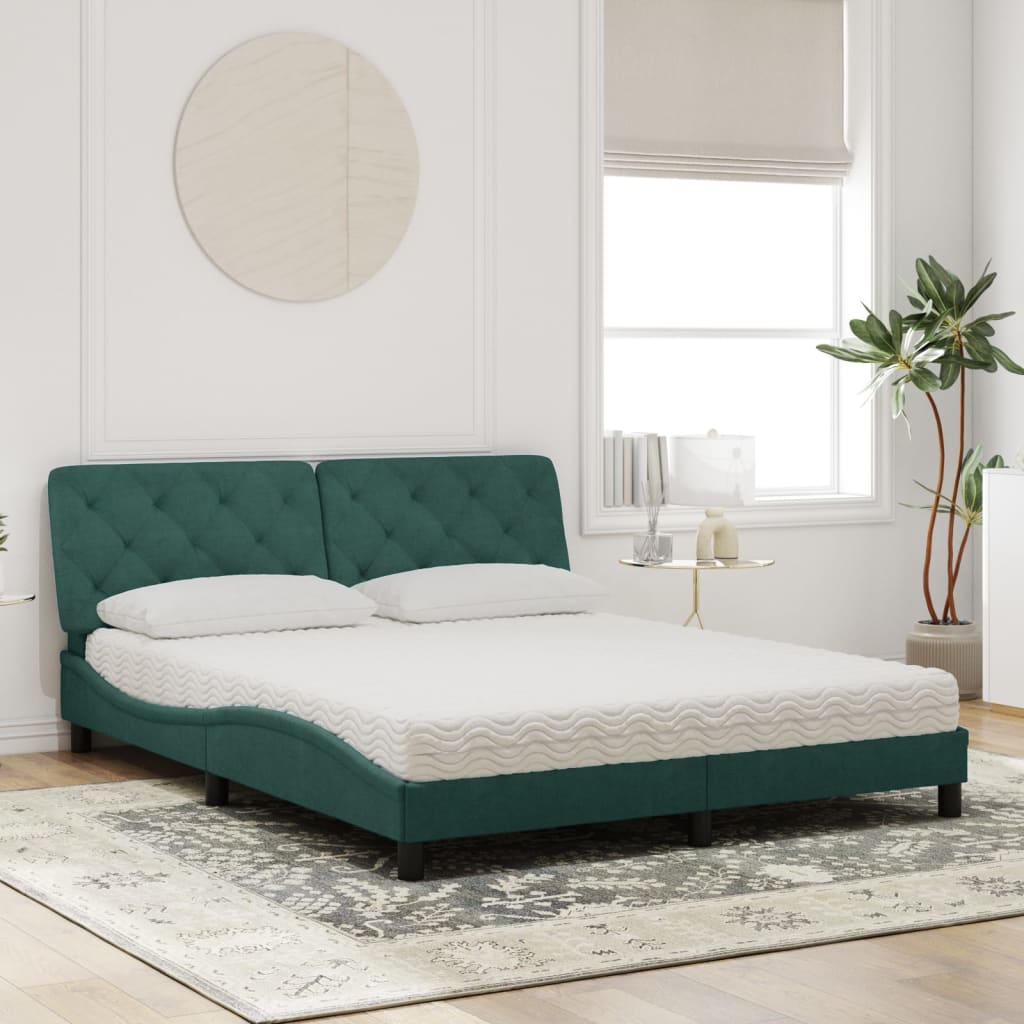 Letto con Materasso Verde Scuro 160x200 cm in Velluto