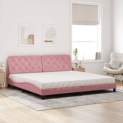 Letto con Materasso Rosa 200x200 cm in Velluto