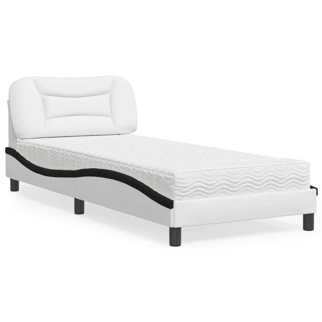 Letto con Materasso Hvar Nero e Bianco 80x200 cm in Similpelle