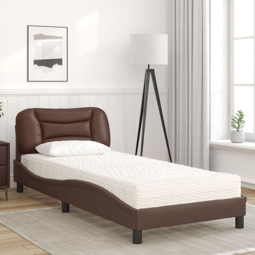 Letto con Materasso Hvar Marrone 90x190 cm in Similpelle
