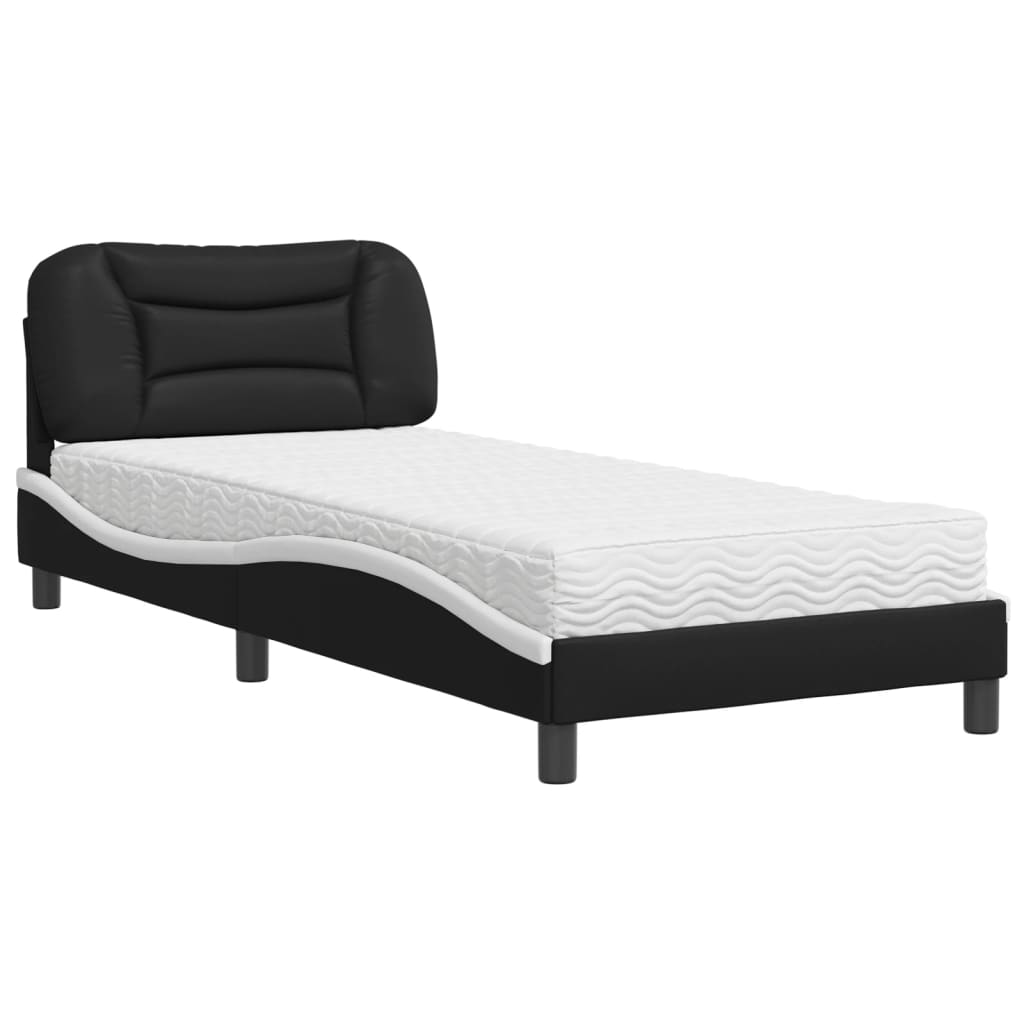 Letto con Materasso Nero e Bianco 90x190 cm in Similpelle