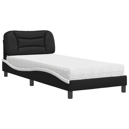 Letto con Materasso Nero e Bianco 90x190 cm in Similpelle