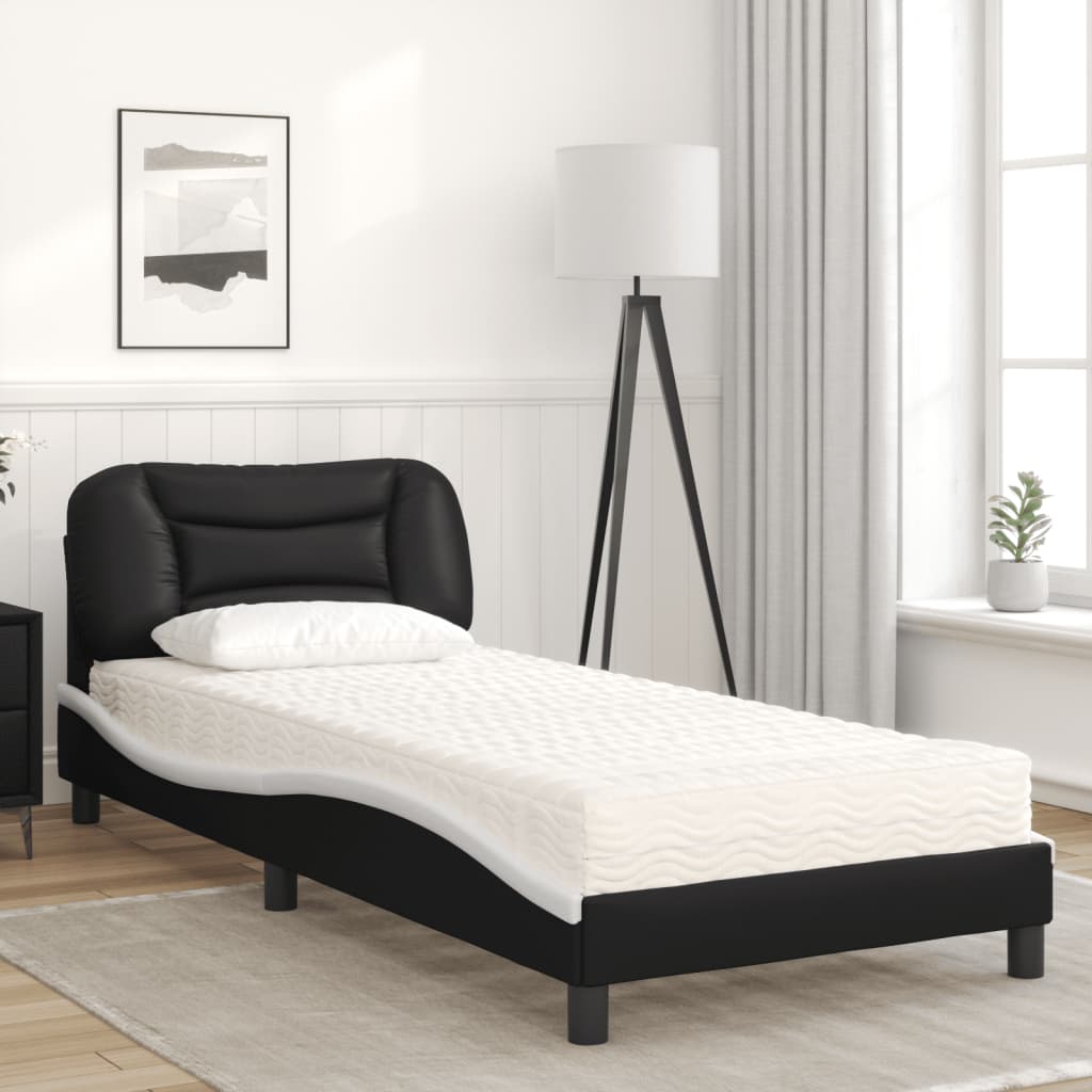 Letto con Materasso Hvar Nero e Bianco 90x190 cm in Similpelle