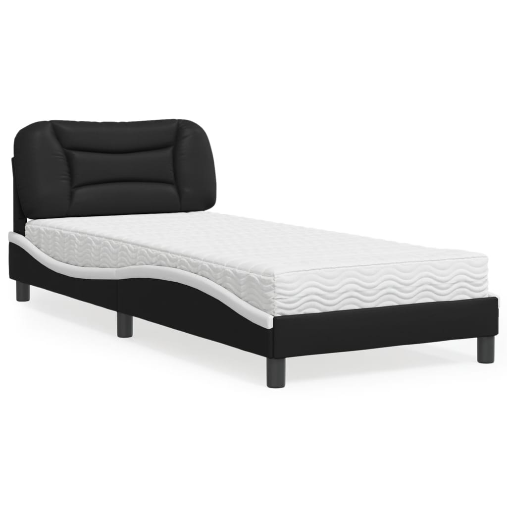 Letto con Materasso Hvar Nero e Bianco 90x190 cm in Similpelle