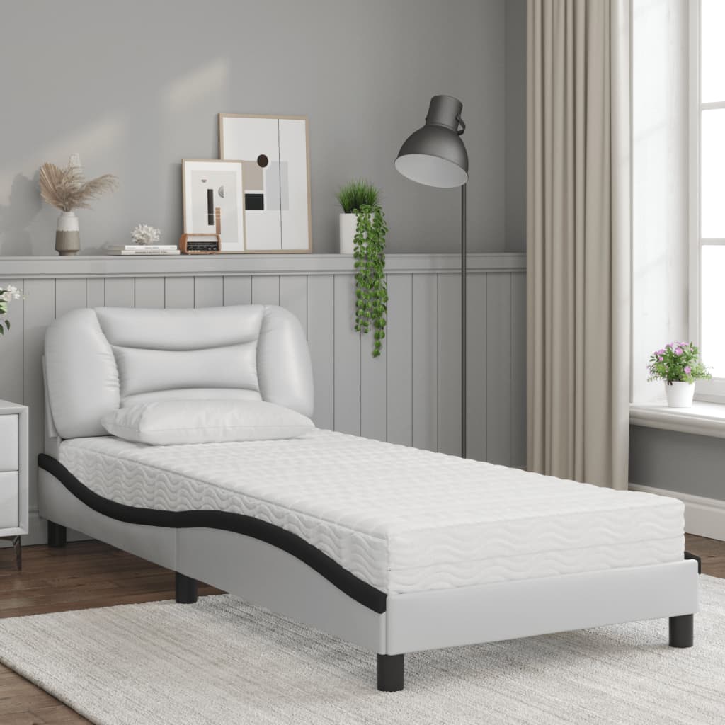 Letto con Materasso Hvar Bianco e Nero 90x190 cm in Similpelle