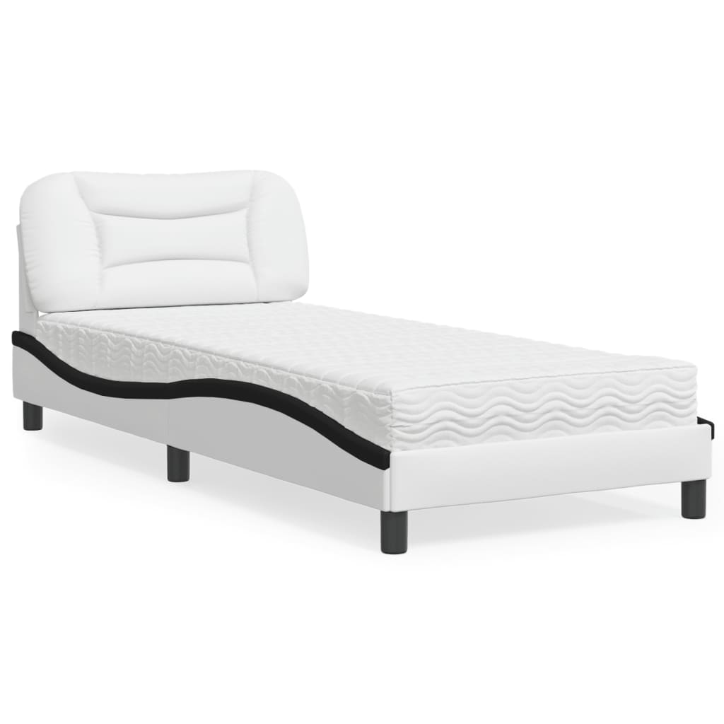 Letto con Materasso Hvar Bianco e Nero 90x190 cm in Similpelle