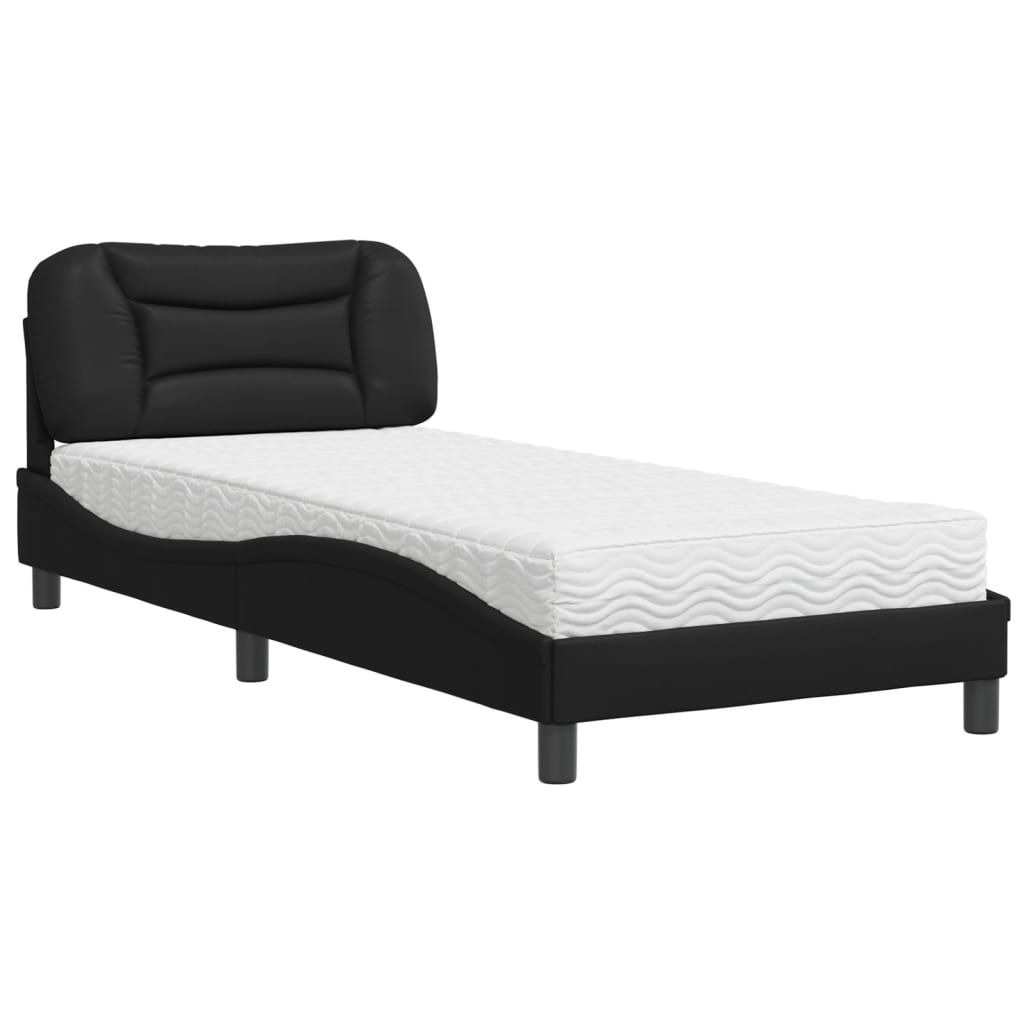 Letto con Materasso Hvar Nero 90x200 cm in Similpelle