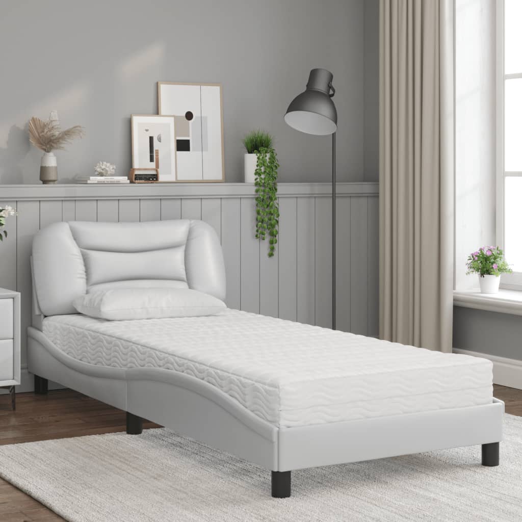 Letto con Materasso Hvar Bianco 90x200 cm in Similpelle