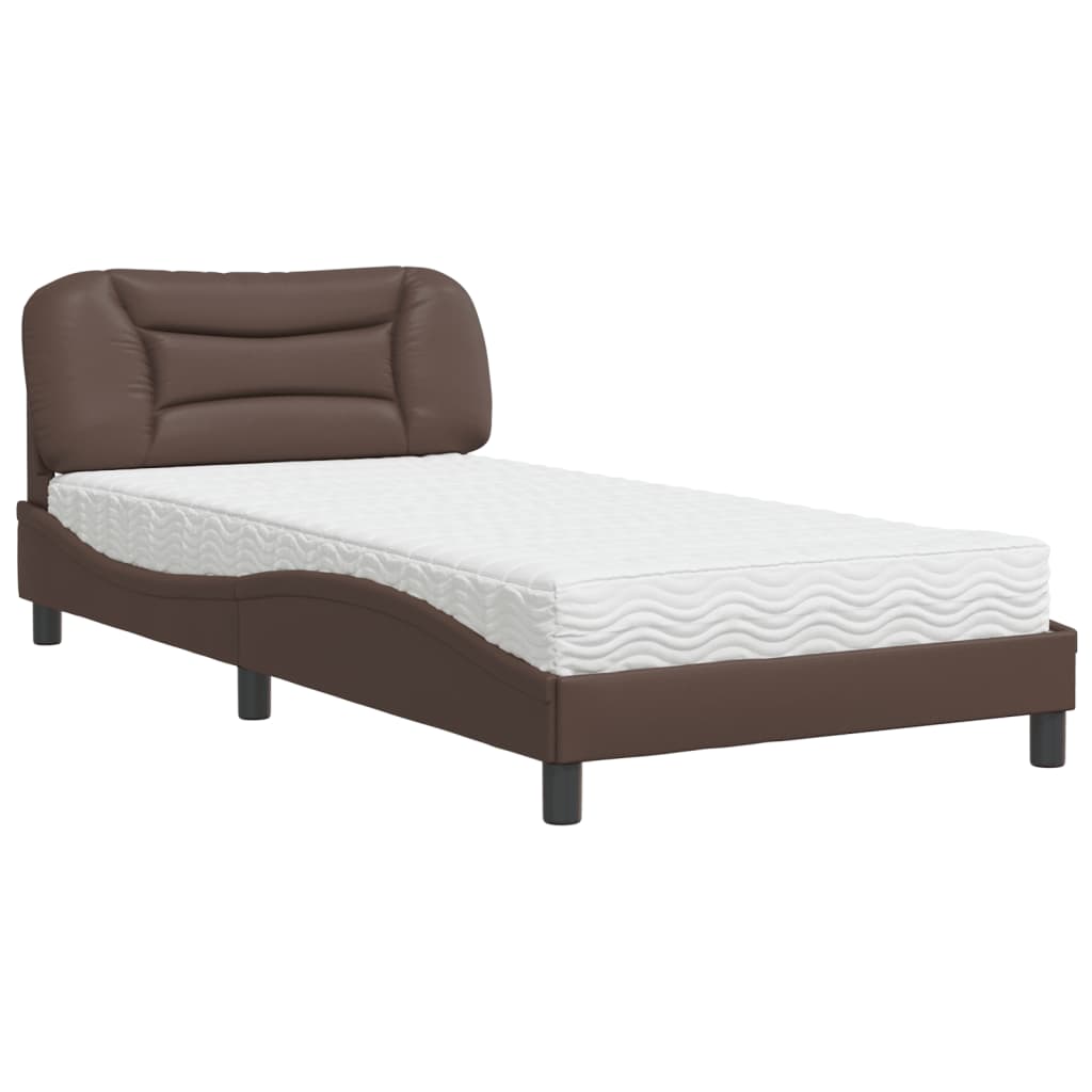 Letto con Materasso Hvar Marrone 100x200cm in Similpelle