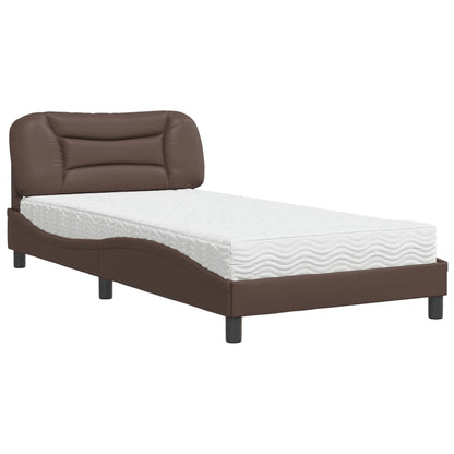 Letto con Materasso Hvar Marrone 100x200cm in Similpelle