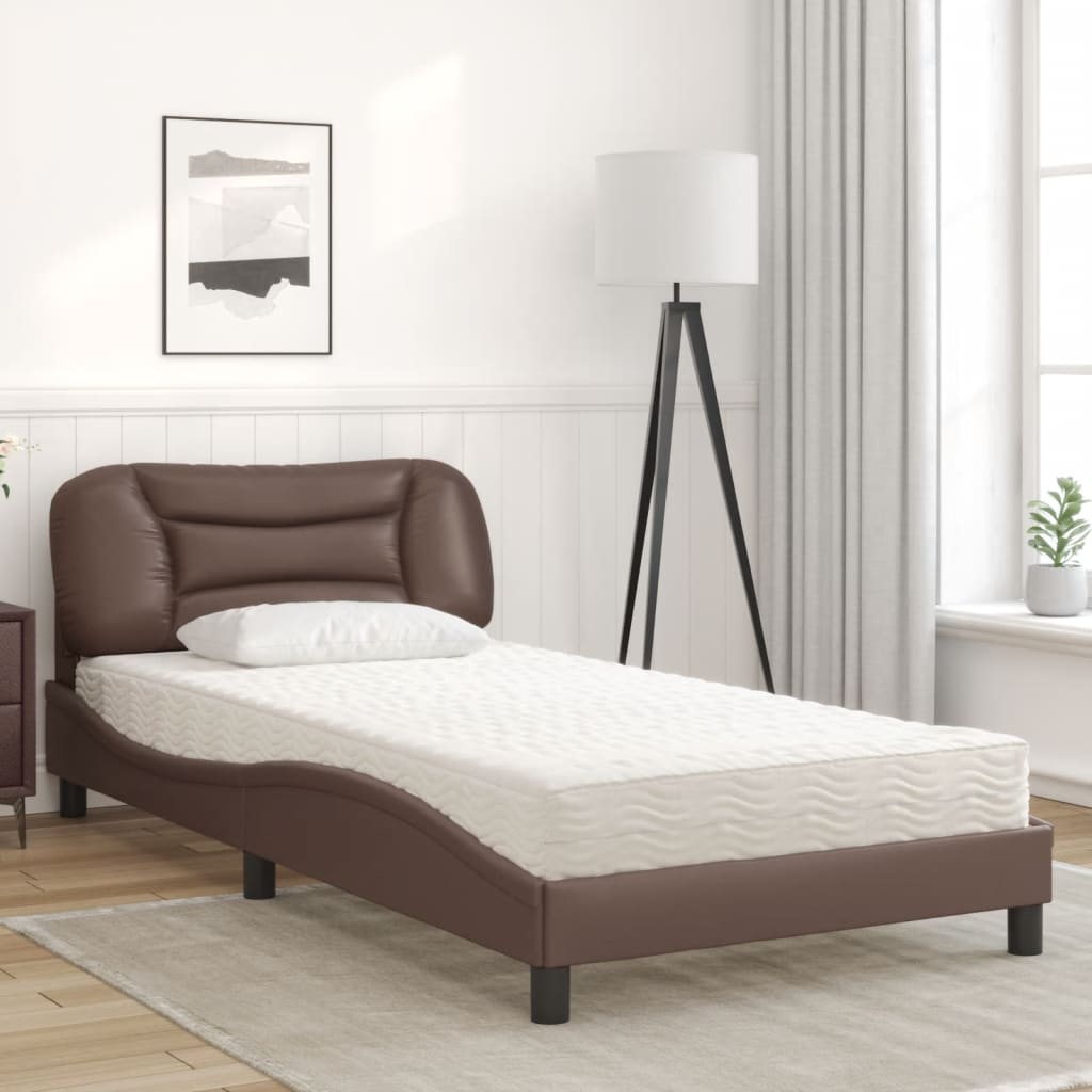 Letto con Materasso Hvar Marrone 100x200cm in Similpelle