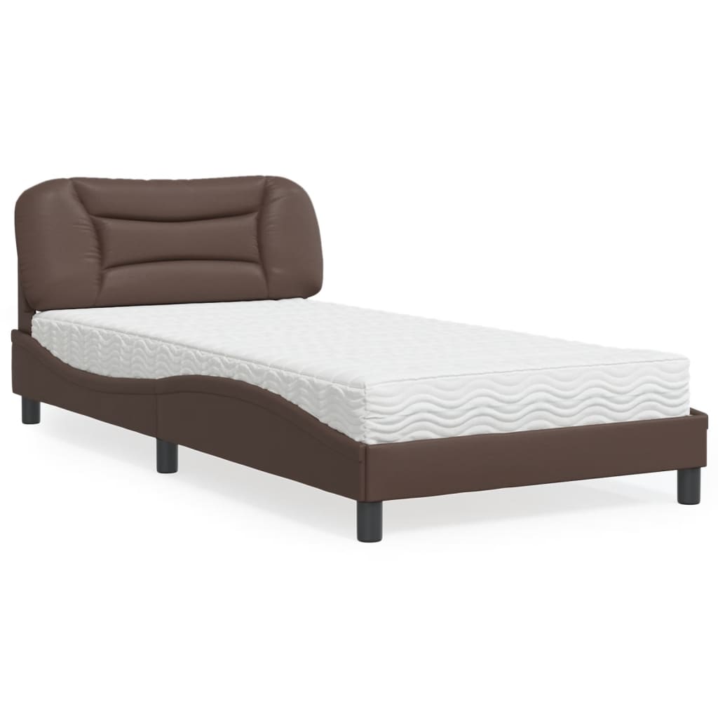 Letto con Materasso Hvar Marrone 100x200cm in Similpelle