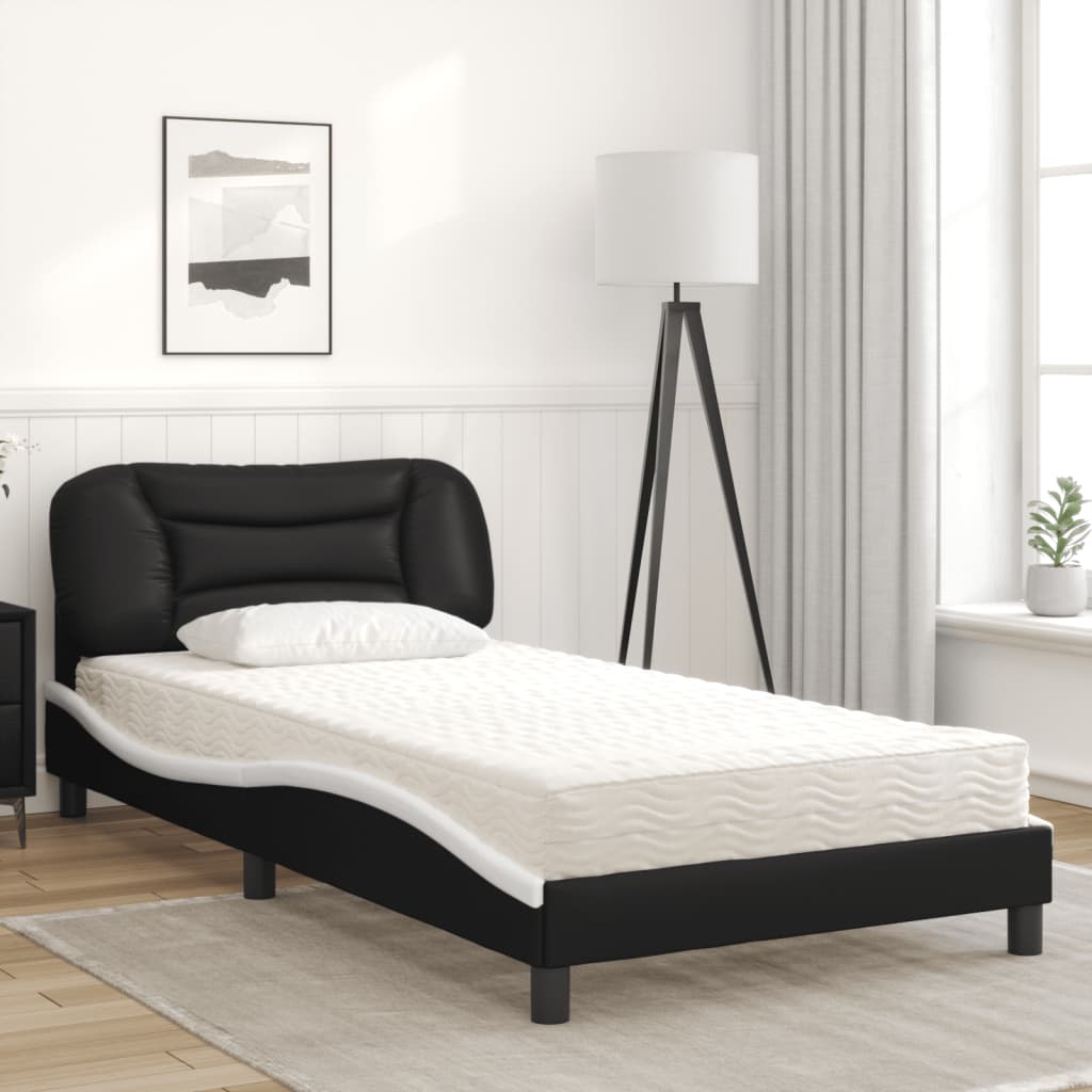 Letto con Materasso Hvar Nero e Bianco 100x200 cm in Similpelle