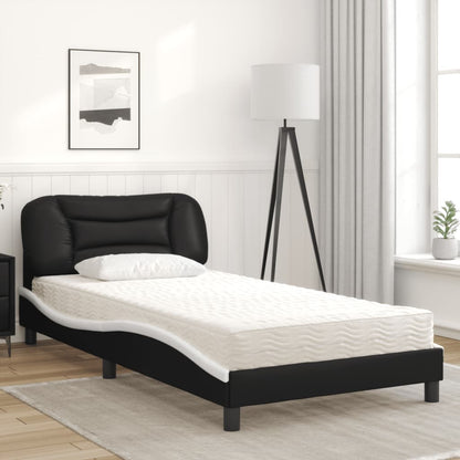 Letto con Materasso Hvar Nero e Bianco 100x200 cm in Similpelle