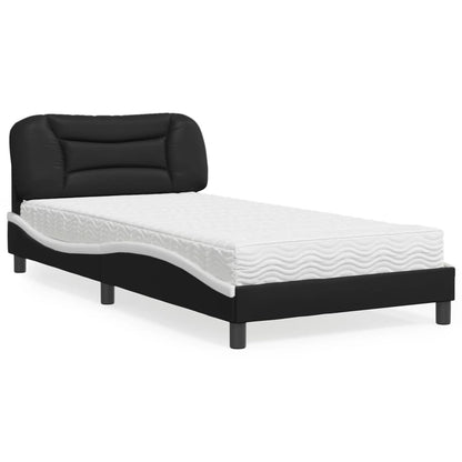Letto con Materasso Hvar Nero e Bianco 100x200 cm in Similpelle