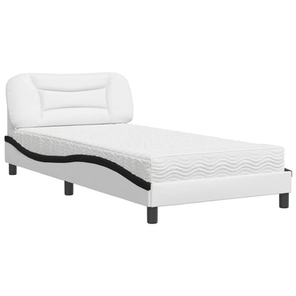 Letto con Materasso Hvar Bianco e Nero 100x200 cm in Similpelle
