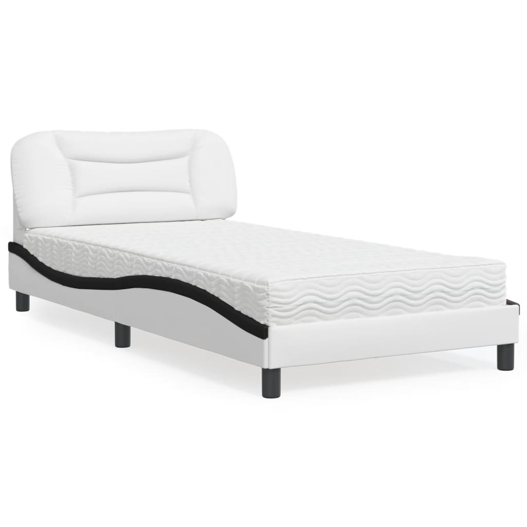 Letto con Materasso Hvar Bianco e Nero 100x200 cm in Similpelle