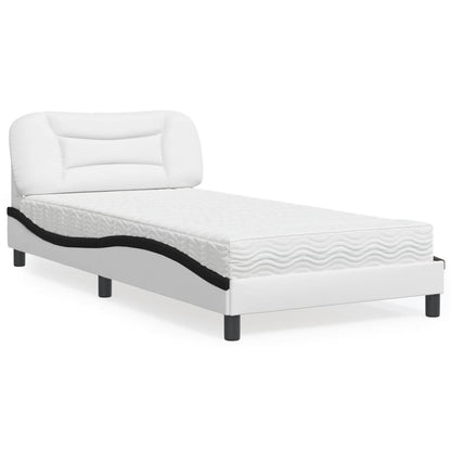 Letto con Materasso Hvar Bianco e Nero 100x200 cm in Similpelle