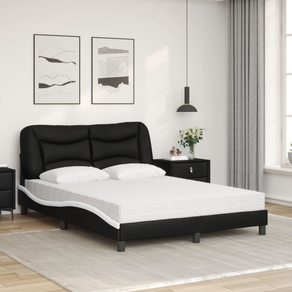 Letto con Materasso Nero e Bianco 120x200 cm in Similpelle