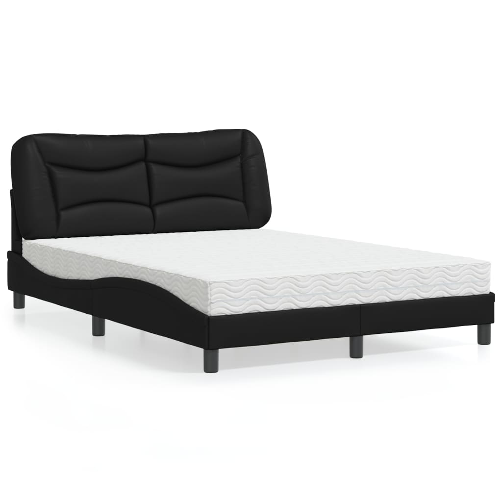 Letto con Materasso Hvar Nero 140x190 cm in Similpelle