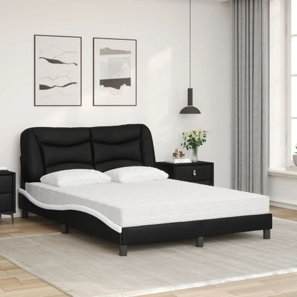 Letto con Materasso Hvar Nero e Bianco 140x190 cm in Similpelle