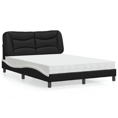Letto con Materasso Hvar Nero e Bianco 140x190 cm in Similpelle