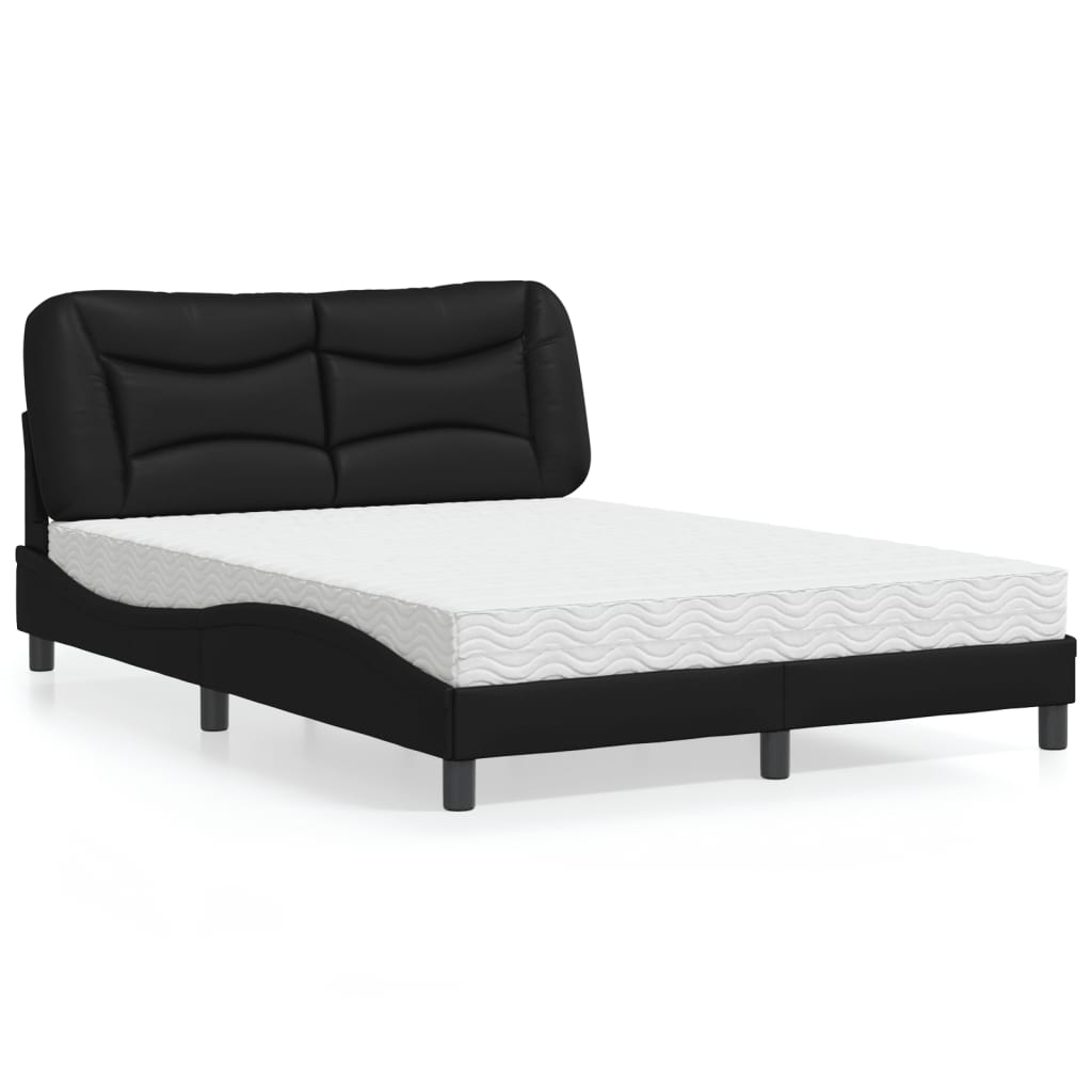 Letto con Materasso Hvar Nero 140x200 cm in Similpelle